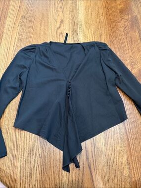 Black V-Neck Long-Sleeve Women’s Top with Front tie